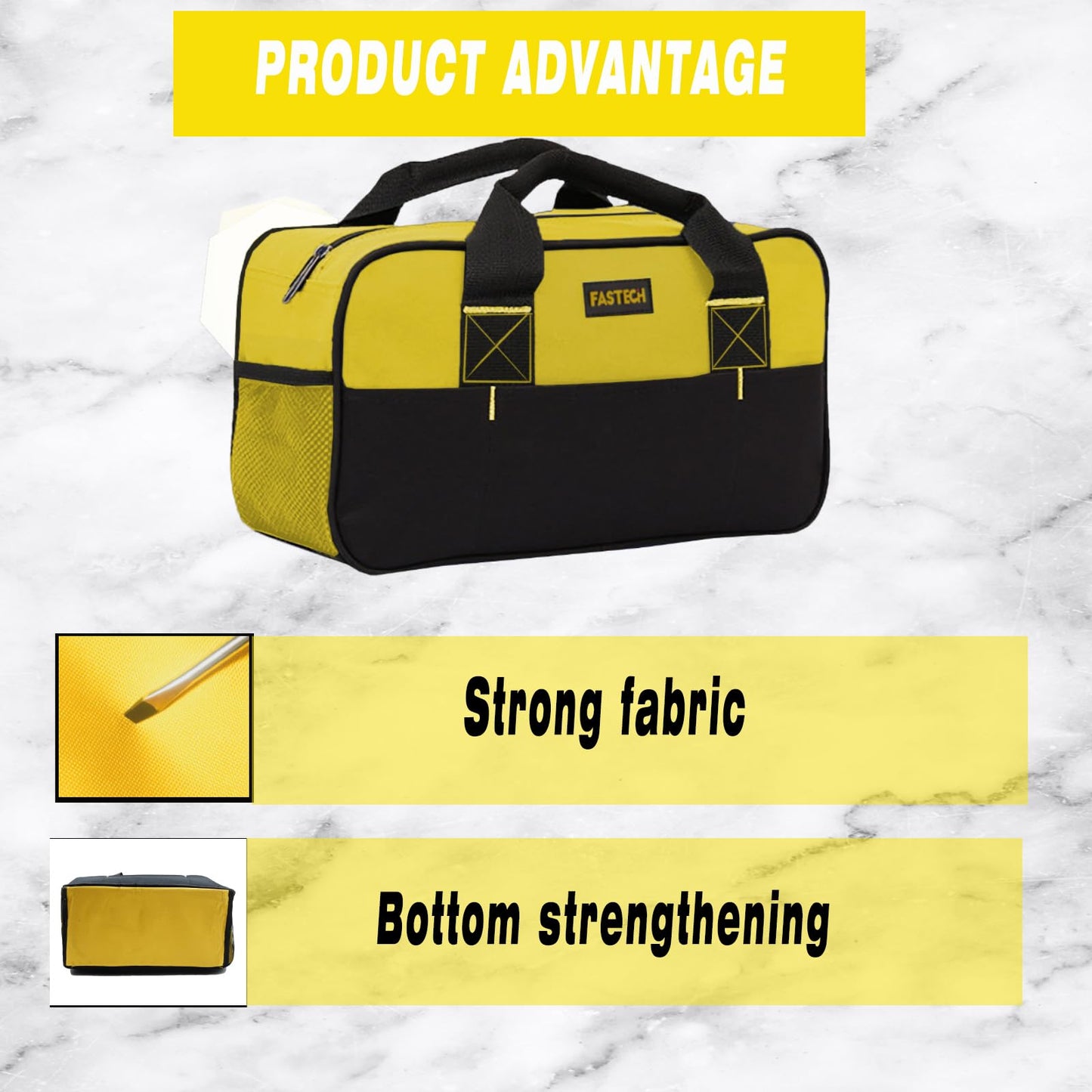 FASTECH 14 Inch Zipper Tool Bag, Small Wide Mouth Tool Tote Bag, Waterproof Tool Organizer Tote, Soft Handle Carrying Toolbag For Various Tools (Yellow)