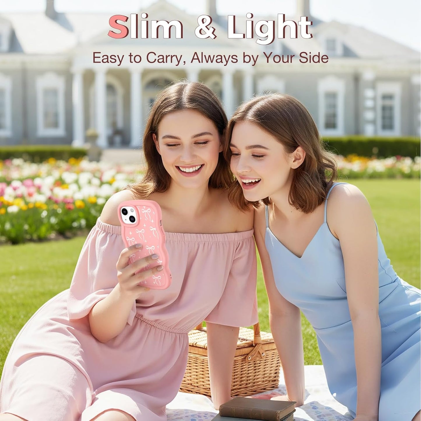 CASBST 15 15 Compatible with iPhone Case for Women Girls, Curly Wavy Frame with Cute Pattern, Aesthetic Slim Soft