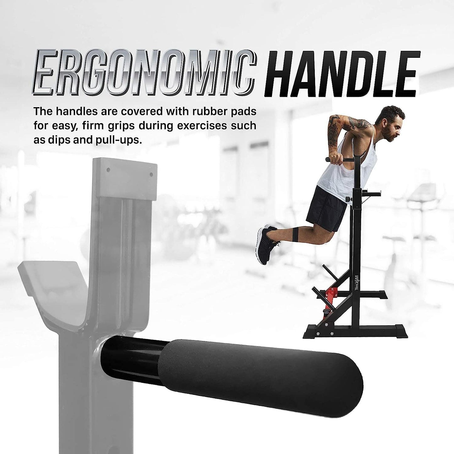 Yes4All Adjustable Barbell Rack, Multi-Function Squat Rack, Weight Lifting Home Gym, Dip Bar Station, Bench Press Rack Stand, Weight Plate Storage, Capacity Up to 550LBS