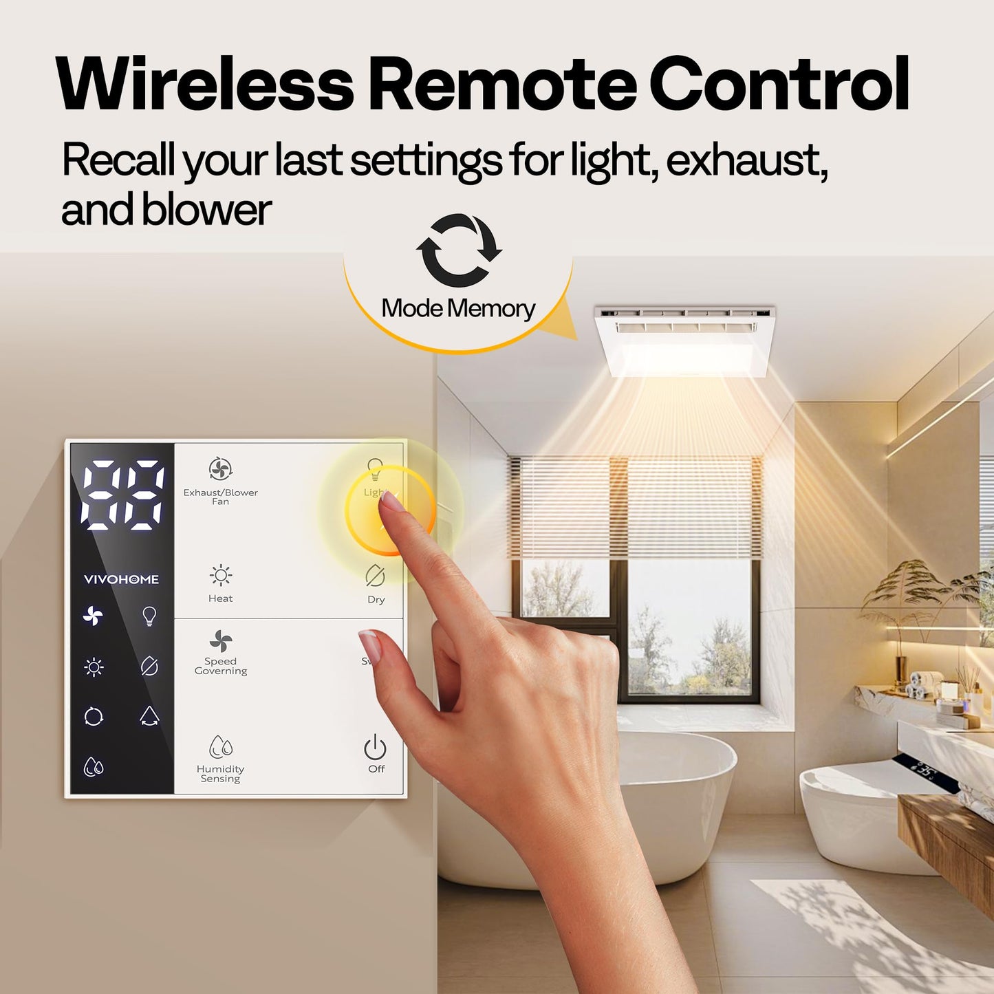 VIVOHOME Bathroom Exhaust Fan with 1600W PTC Heater, Humidity Sensor & LED Light, Ceiling Mount Ventilation Fan, 160 CFM DC Motor, 3 Color Temperatures, Remote Control, Oscillating Louver