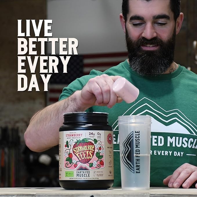 Earth Fed Muscle Strawberry?¯Feels??Forever) ??Irish Truly Grass?‘Fed Whey Protein Isolate, No Sugar, Soy?‘Free, Gluten?‘Free (2 lb, 29 Servings, Strawberry)