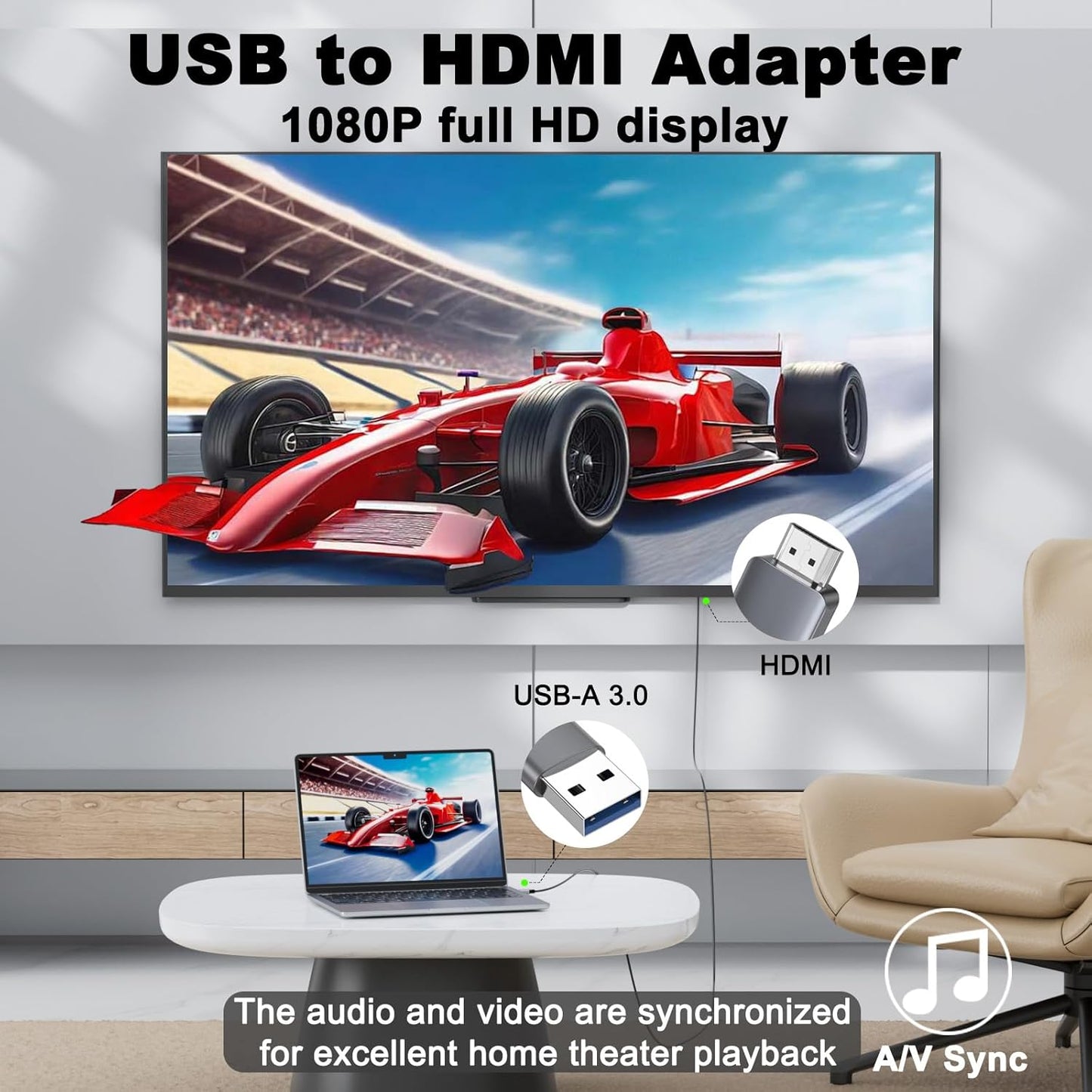 THANDBLE 6FT, 1080P 60Hz 3.0 7/8/10/11 USB to HDMI Adapter Cable USB A to HDMI Adapter for Monitor, TV, Projector