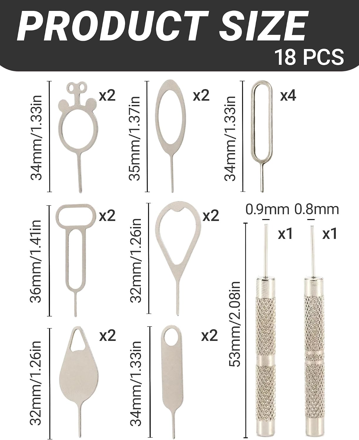 18 Pack SIM Card Ejector Tools Kit, Phone Tray Opener Pin for Easy Removal, SIM Tray Opener Pin Key, Standard Key