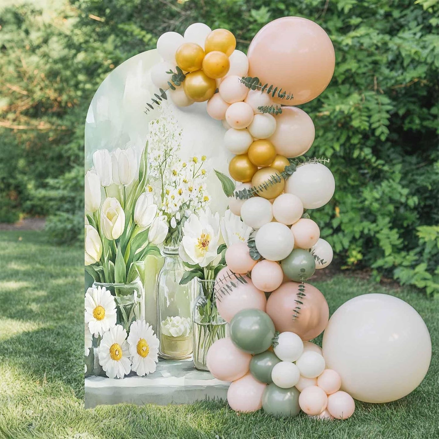 Jnbasdffb 7.2 FT,Summer Green Spring Floral Wedding Arch Cover,Stretchy Spandex Arch Backdrop Stand Covers Flowers