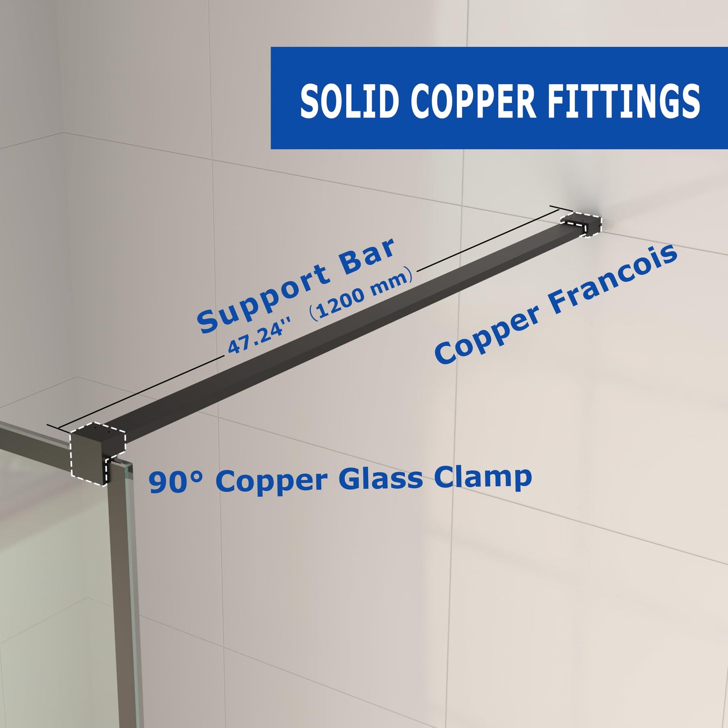 Mainzel 24" W x 76" H Fixed Shower Glass Panel, Frameless 3/8" ANSI Tempered Glass Panel with Easy Clean Guard Coating, Modern Design Bathroom Shower Screen, Matte Black