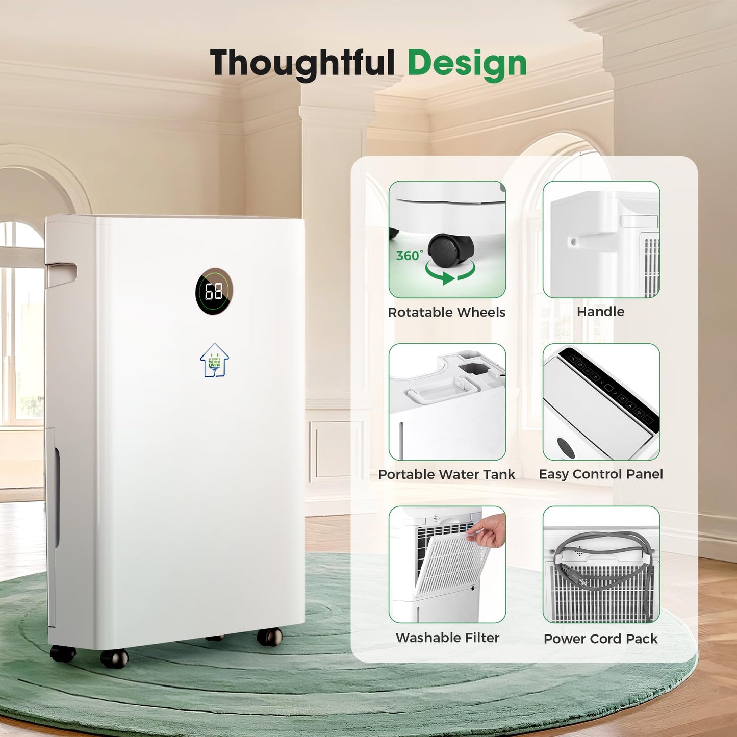 6,500 Sq.Ft Dehumidifier for Basement with Drain Hose, 186 OZ Water Tank, 60 Pint Dehumidifiers for Large Home with Three Operation Modes, Intelligent Humidity Control, 24HR Timer for Bathroom