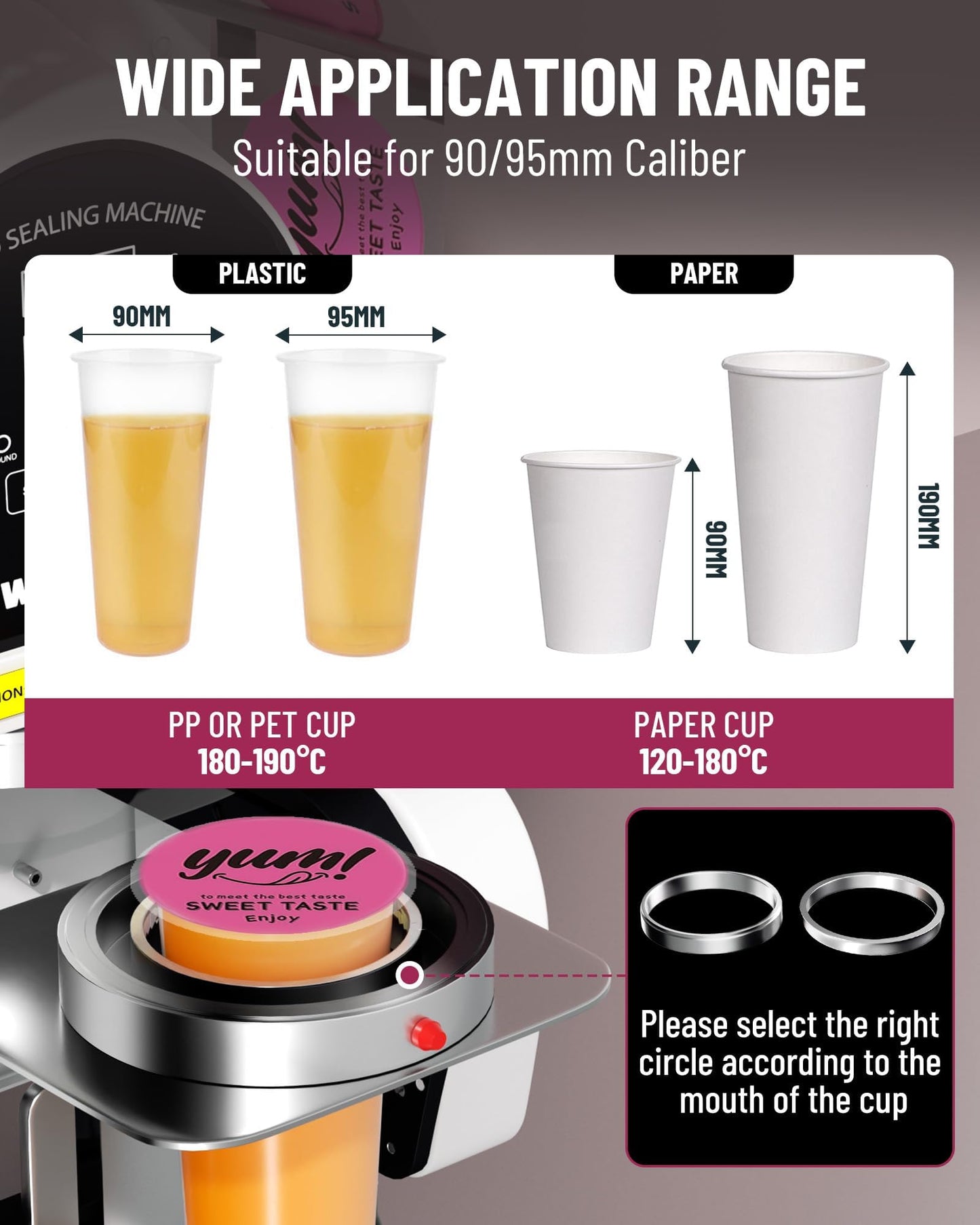 WantJoin Cup Sealing Machine - Full Automatic Cup Sealer Machine 89/90/95MM 3.50/3.54/3.74IN Electric White Cup Sealing Machine 500-600 Cups/h White