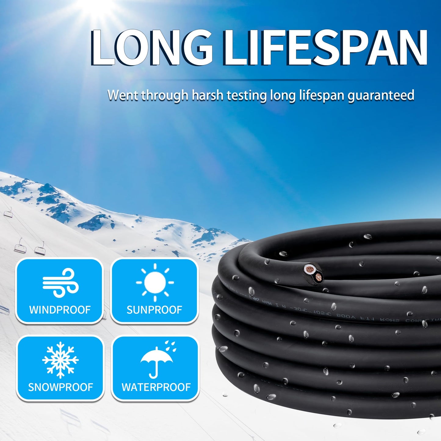 6 Awg 2 Wire Cable 100FT 600V 6 Gauge 2 Conductor Electrical Wire for Motor Leads, Portable Lights, Battery Chargers, Machinery, Large Speakers (6AWG-2C, 100FT)