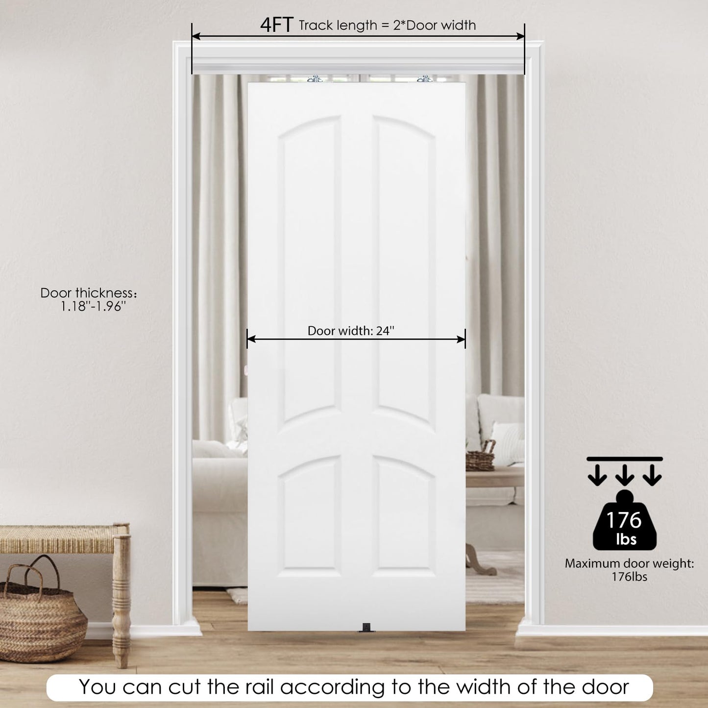 MaxxGeek 4FT/48in Sliding Pocket Door Hardware and Track Set,Soft Close Aluminum Box Sliding Door Rail Track Kit,Smoothly and Easy to Install,48" Track Kit for 23"-24" Wide Single Door