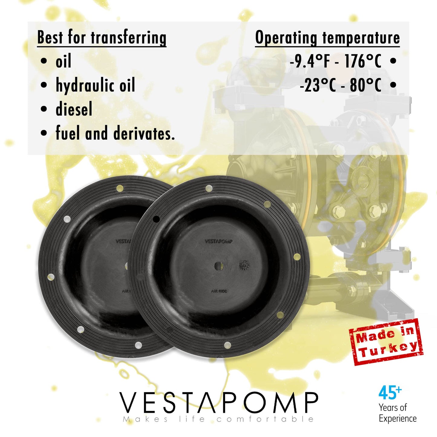 Vestapomp Air Operated Double Diaphragm Pump Replacement Parts (Nitrile Diaphragm Set of 2 for 1" pump)