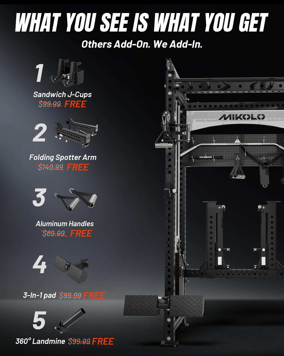 Mikolo Anubis-2.0 Smith Machine with Weight Stack, 3“×3” All-in-One Power Cage with LAT Pulldown & Cable Crossover, 3200LBS Multi-Function Trainer with Aluminum Pulley System for Fitness Home Gym