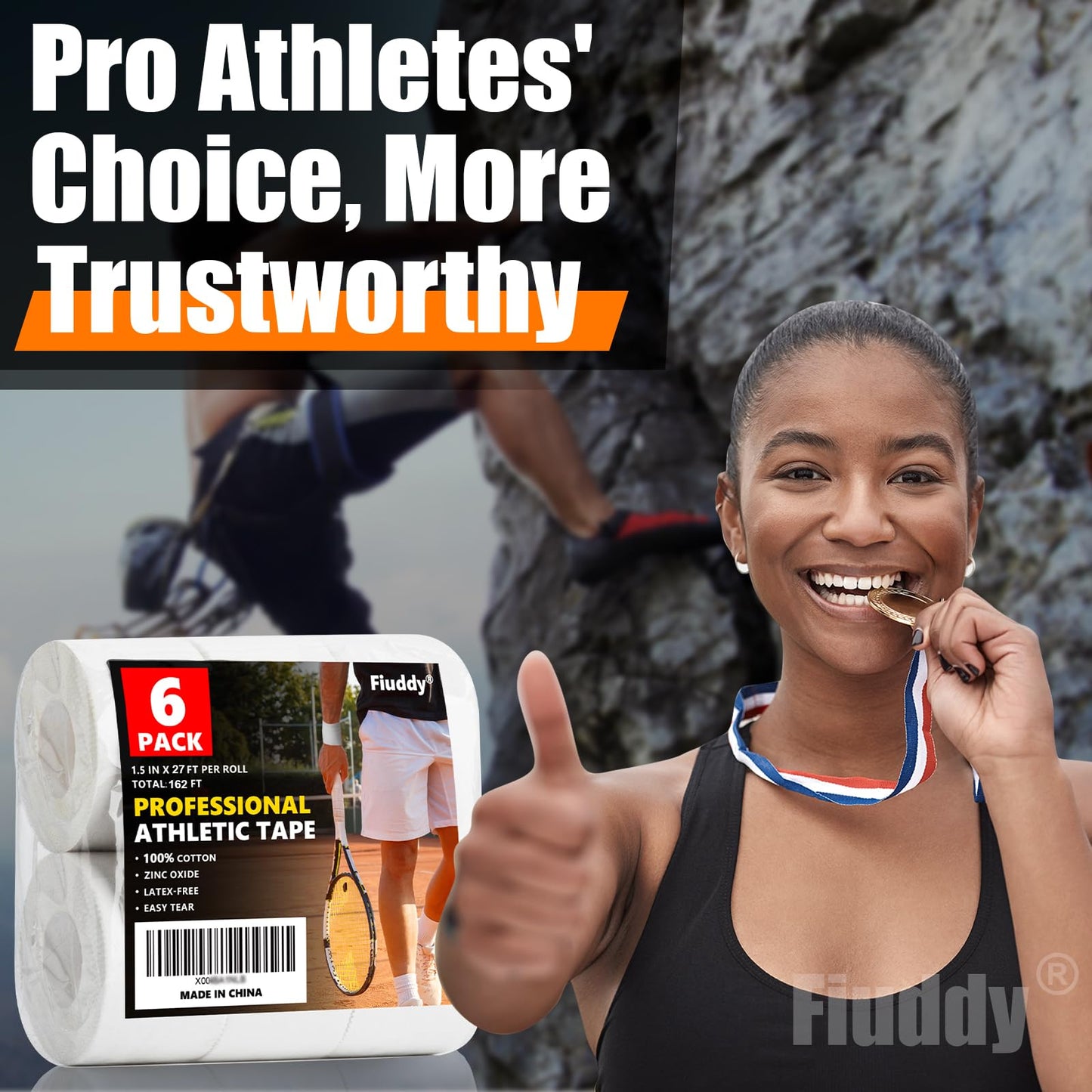 Professional 6 Pack White Athletic Sports Tape - 1.5 Inch × 27 Feet Per Roll | Total 162 Feet, Very Strong Easy Tear No Sticky Residue Wrist Ankle Tape for Football Climbing Soccer Gymnastics Injuries