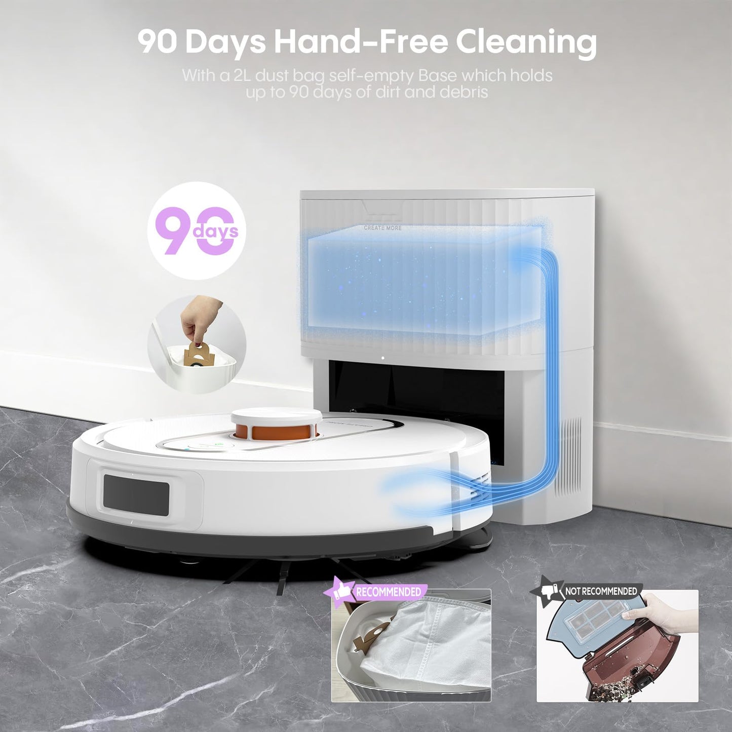 Bagotte Robot Vacuum and Mop Combo, 6000Pa Robotic Vacuum with Mapping, Self-Emptying Station for 90 Days Hands-Free Cleaning, LiDAR Navigation,Wi-Fi/App/Alexa Voice Control, for Carpets&Hard Floors