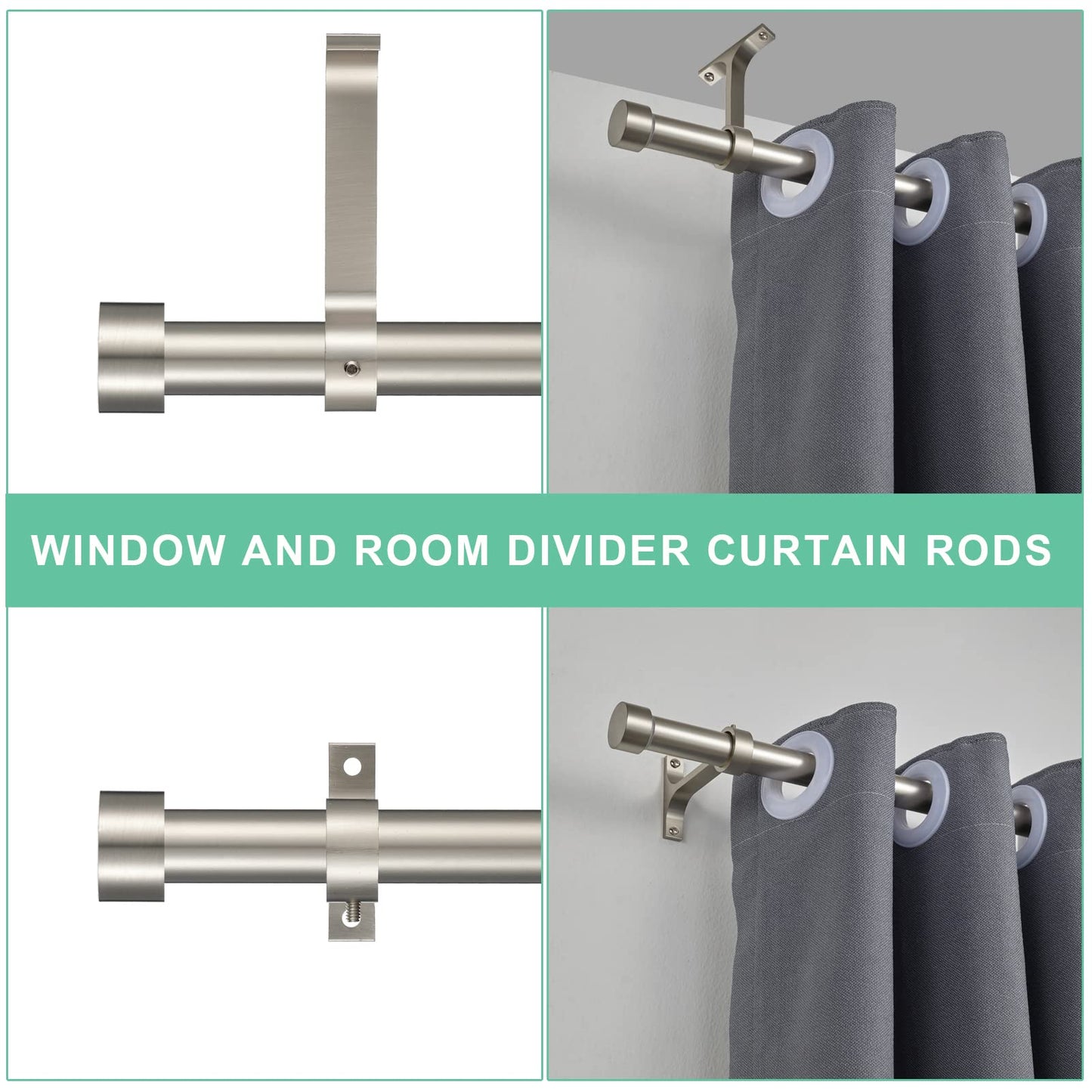 Lwiiom Brushed Nickel Curtain Rods for Windows 144-168 Inch, 1-Inch Adjustable Drapery Rods with Aluminum End Cap and Brackets for Room Divider, Bedroom, Living room, Kitchen, Bathroom Etc