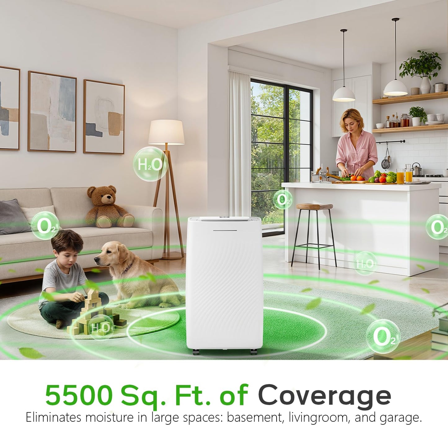 Manastin 5500 Sq.Ft Dehumidifier for Basement with Drain Hose, 80 Pints/Day (Standard 50 Pint), Energy Efficient Dehumidifier with Air Purifier Combo, Timer & Child Lock, for Large Room, Home, Garage