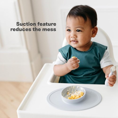 ezpz Tiny Bowl - 100% Silicone Suction Bowl in Sage for Infants | Perfect for Baby-Led Weaning