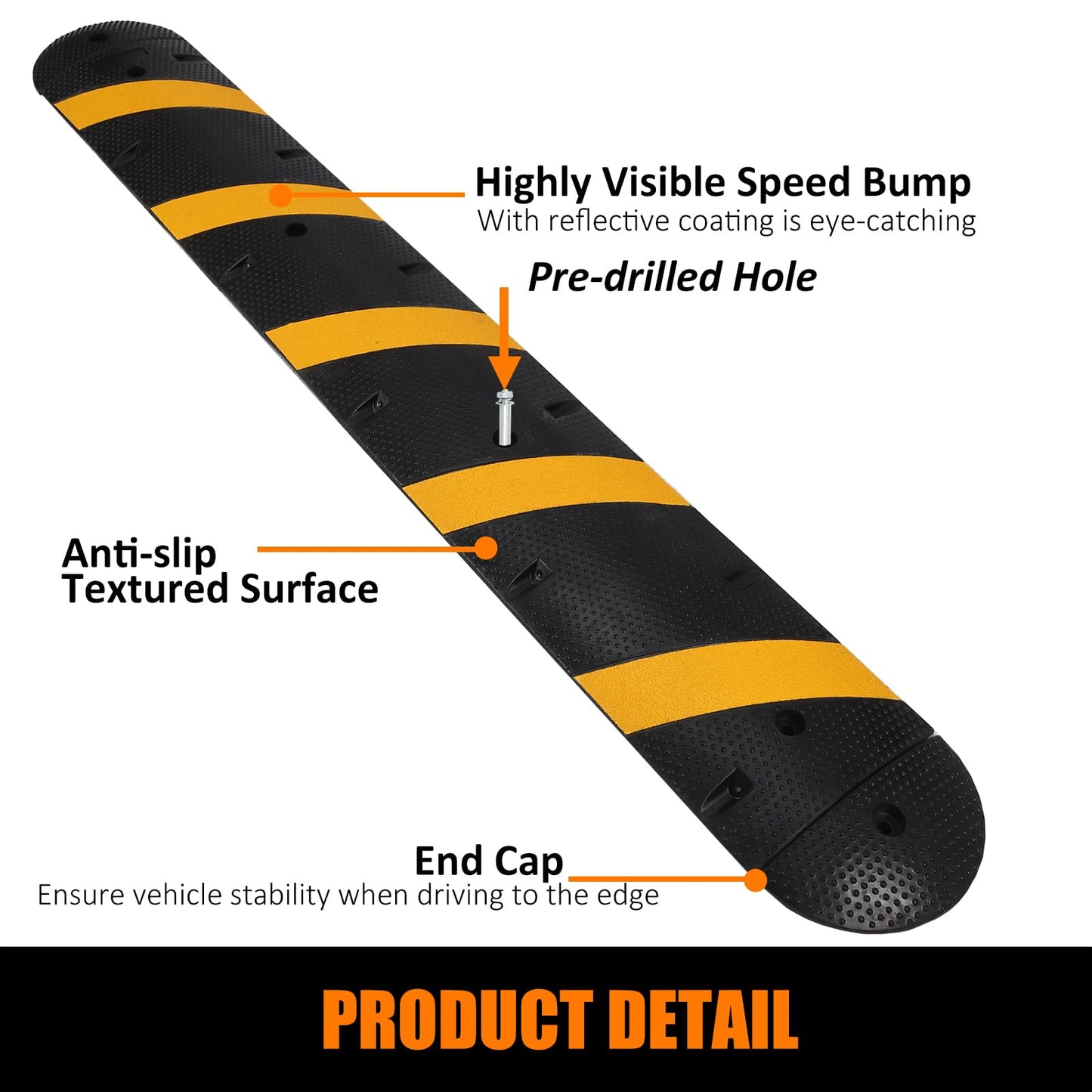 84'' Rubber Speed Bump, 1 Pack 2 Channel Modular Heavy Duty Speed Bumps Humps 25000 lbs Load Capacity, Cable Protector Ramp with 2 End Caps for Asphalt Concrete Gravel Driveway Road