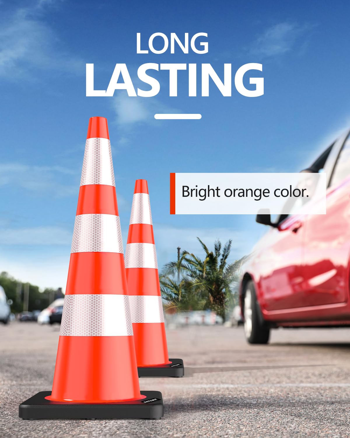 (4 Pack) BATTIFE Traffic Cones 36 Inch with Black Weighted Base, PVC Orange Cone for Traffic Control,Construction Events, Driveway Road Parking Lot