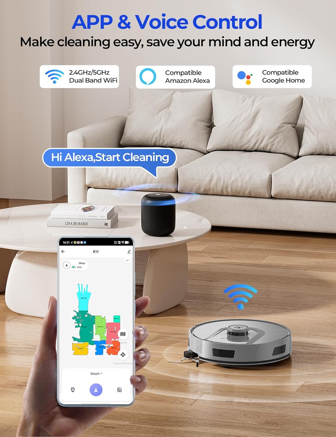 Skiennix Robot Vacuum - 20,000 Pa Power, Self-Emptying & Lidar Navigation | Gray R11 for Pets & Carpets