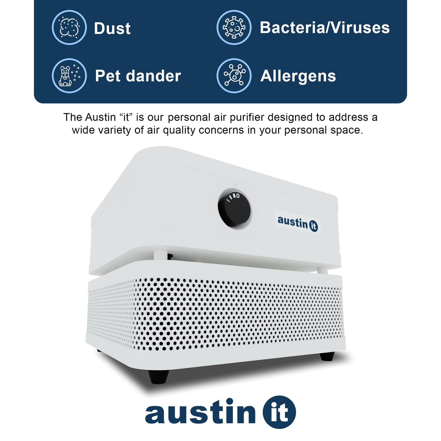 Austin Air it Room Air Purifier with VOC Carbon Wrap Air Filters - Personal Air Filter Single Room Air Purifiers - Portable Allergy Purifier - Stylish Tabletop Purifier for Dust, Model C100CC1