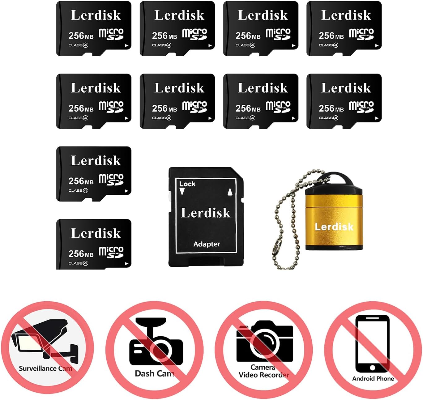 Lerdisk 256MB (0.25GB) Pack 10 MP3/Old Factory Wholesale Micro SD Card of in Bulk Low Capacity for Phones/Small Files