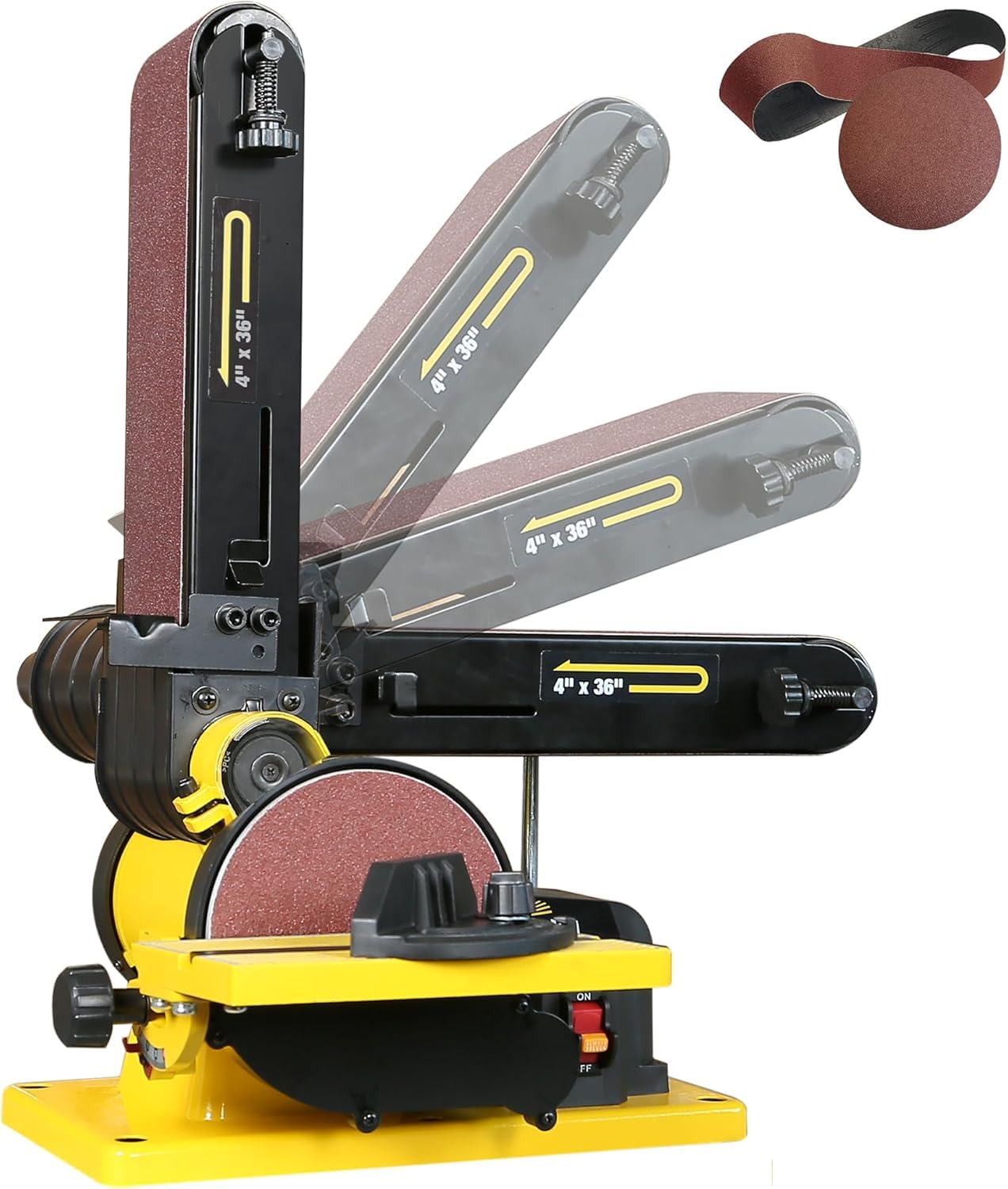 Woodskil 4.3A Belt Sander, 4 x 36 in. Belt & 6 in. Disc Sander, Double Dust Exhaust Port, Steel Base, 2Pcs Sandpapers Included
