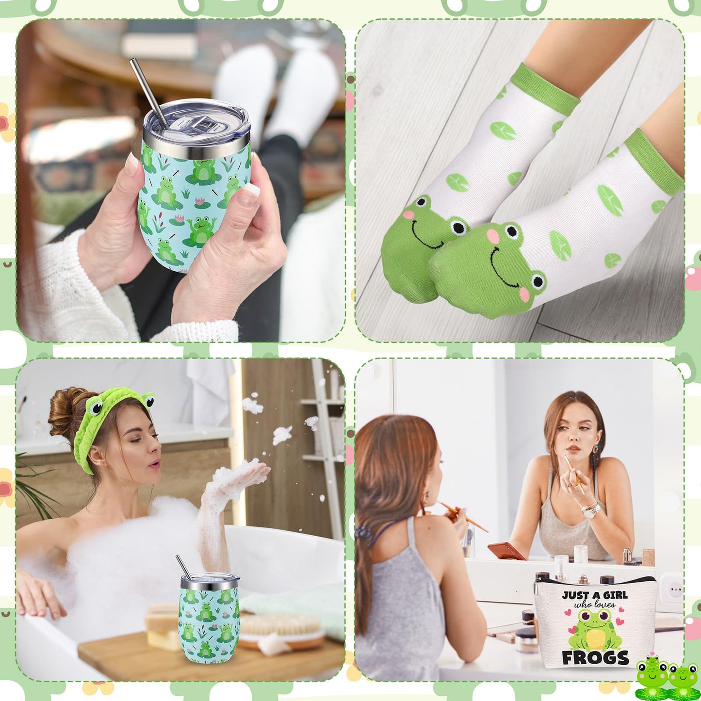 Landical 59 Pcs Frog Gift for Women Include Tumbler Mug Makeup Bag Sock Bracelet Necklace Scrunchie Wooden Ornament Greeting Card in The Gift Box for Birthday
