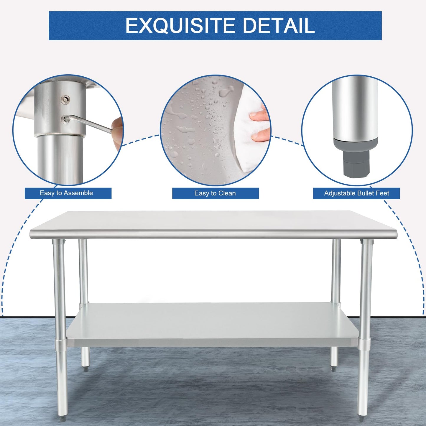 HARDURA Stainless Steel Table 30X60 Inches with Undershelf and Galvanized Legs NSF Heavy Duty Commercial Prep Work Table for Restaurant Kitchen Home and Hotel