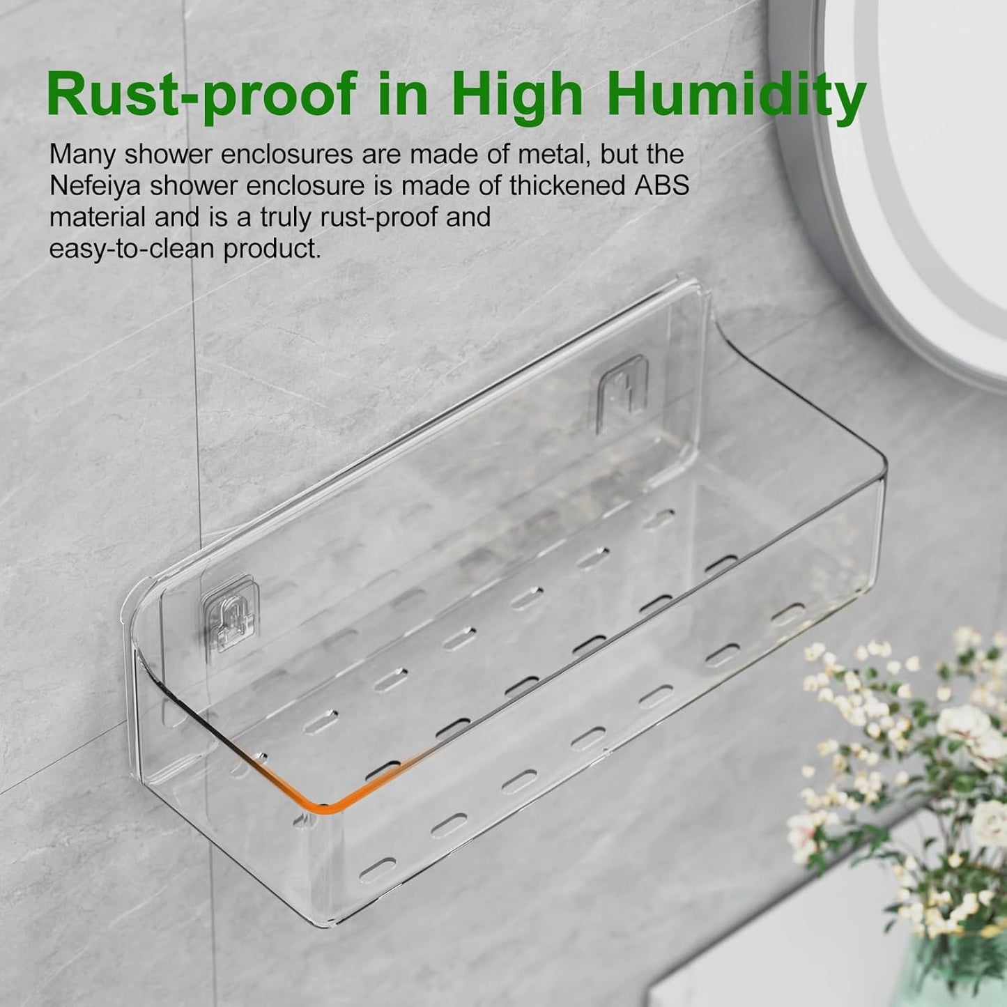 Skiennix Adhesive Shower Caddy - Rustproof 6-Pack Shower Shelves | No Drilling Bathroom Organizers in Clear
