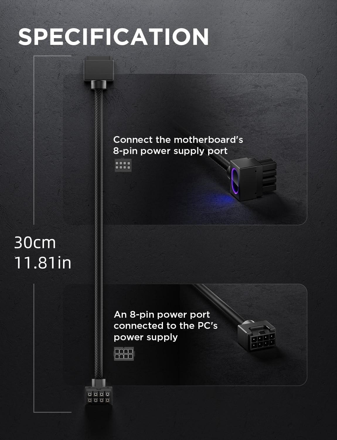 AsiaHorse Hydrus-8PIN 2000W Set), CPU PSU Extension Cable ARGB Light, Copper Wire Motherboard Power Extension Cable