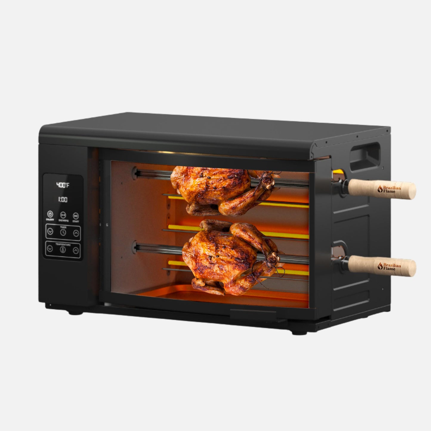 Electric Rotisserie Oven Brazilian Flame VOLTA | Vertical Countertop Grill with Auto-Rotating Skewers Shawarma Grill Machine Meat Kebab | Indoor Adjustable Temperature | 8lb Capacity | World Cup Grill