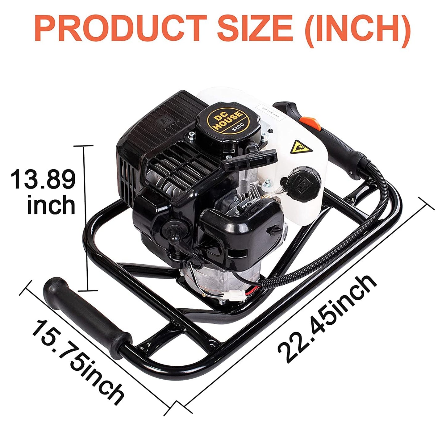 DC HOUSE 52cc 1800W Gas Powered Earth Auger EPA Certified Post Hole Digger, with 2 Drill Bits 6" 10", Mixing Ratio 30:1, for Fence, Farmland and Garden