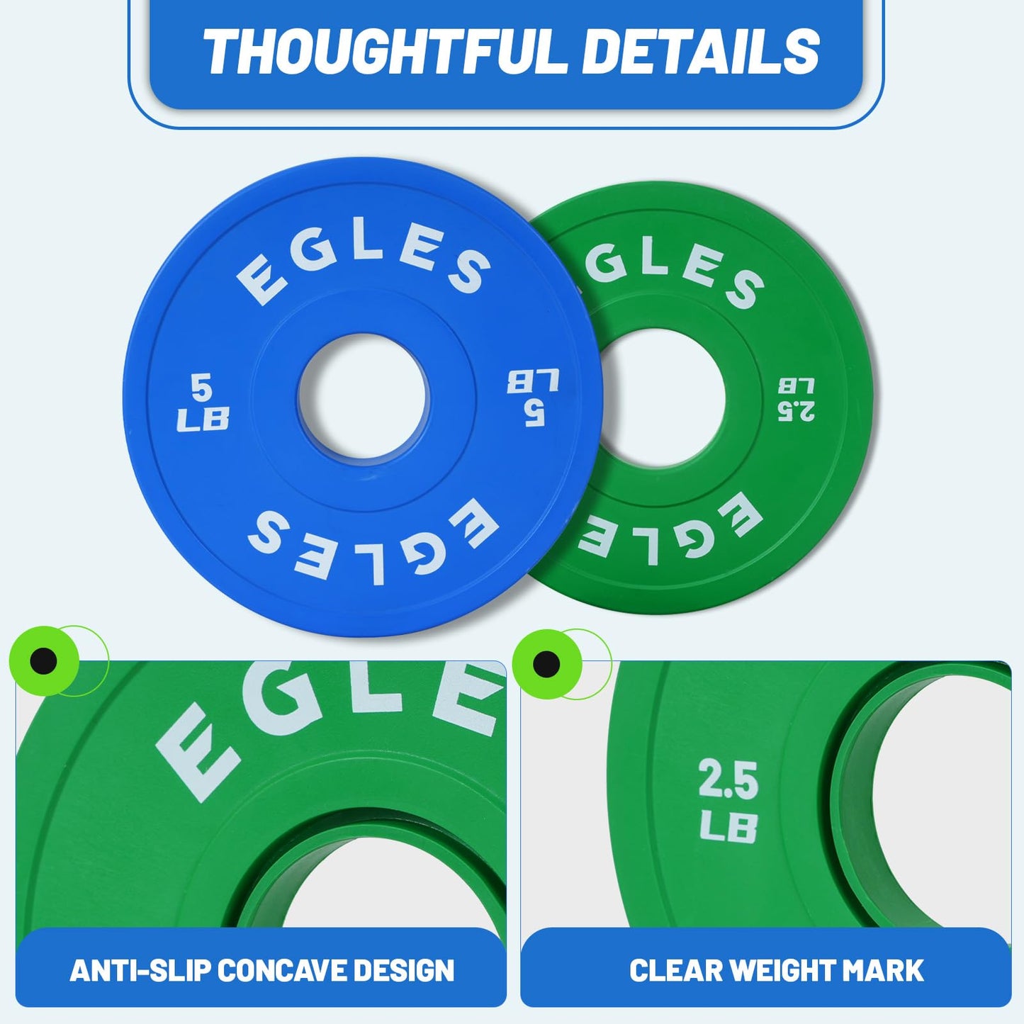 EGLES Change Plates Set 15LB- Green&Blue Rubber-Coated Weight Plates in Pairs, Olympic Bumper Plates, Color-Coded, IWF Standard, Fit 2-Inch Barbells Strength Training Weight Plates Gym & Fitness