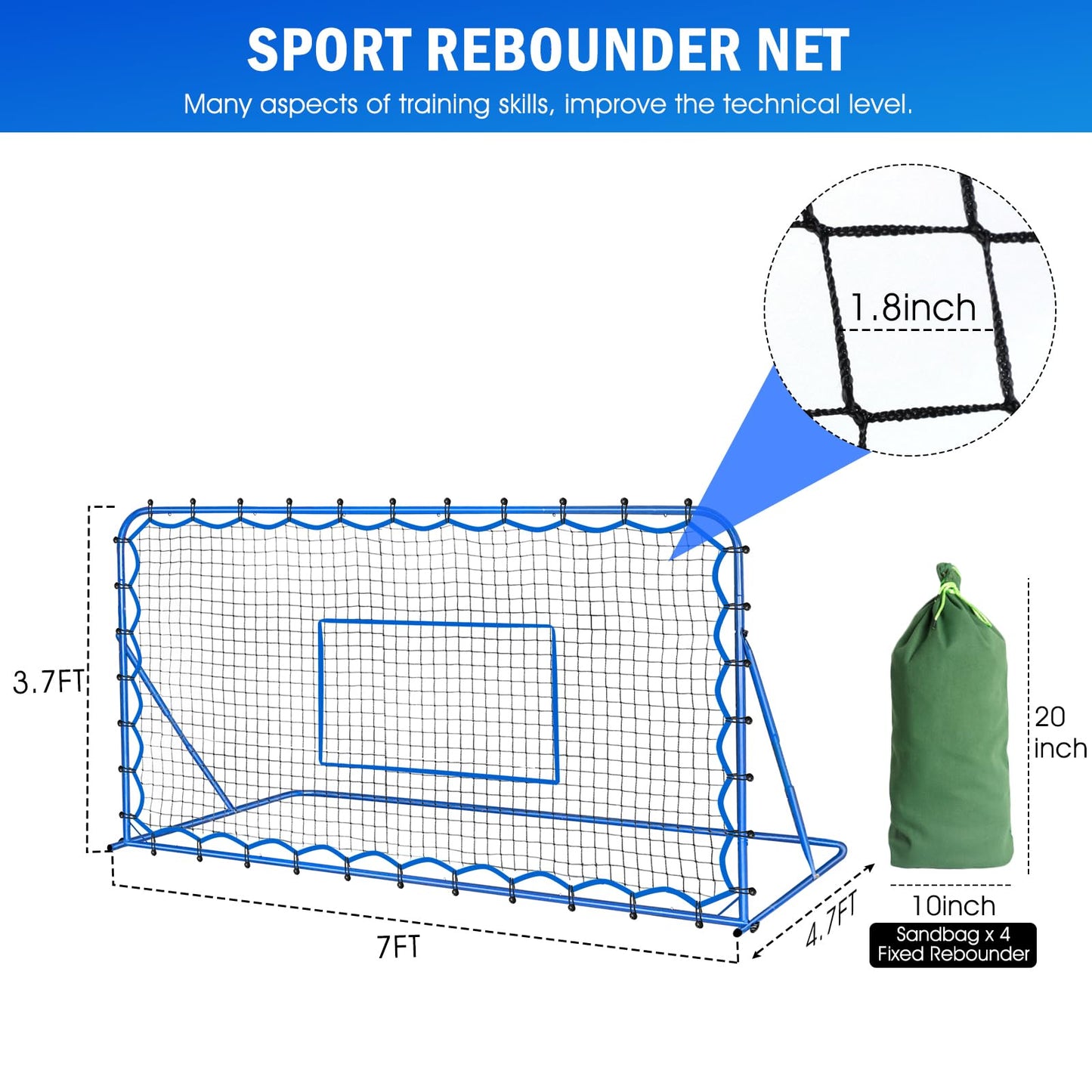 7x4FT Soccer Baseball Rebounder Net, Volleyball Softball Rebound PitchBack Net Quick-Switch Angle Soccer Training for Control, Passing Practice, Lacrosse Bounce Back Rebounder Gifts Trainer Equipment