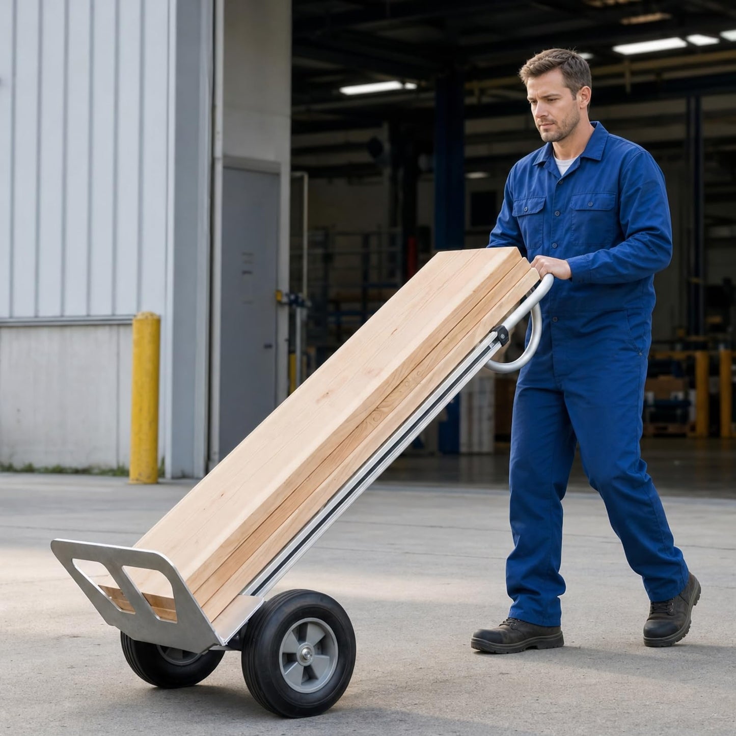 550 lbs Heavy Duty Aluminum Ergonomic Loop Handle, 10" Solid Rubber Wheels, Beveled Nose Plate, Ideal for Transporting Heavy Items, Portable and Durable Aluminum Frame (Curved Handle,550lb)