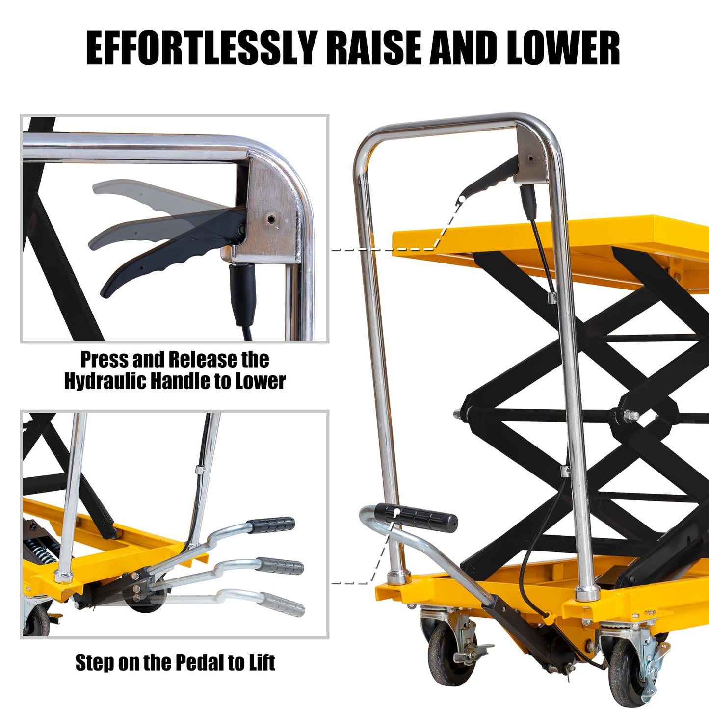 Hydraulic Lift Table Cart, 440lbs Capacity 49.6'' Max Lift, Double Scissor Lift Table w/4 Wheels & Non-Slip Pad, Heavy Duty Hydraulic Platform Lift Cart for Warehouse, Shop, Garage Material Handling