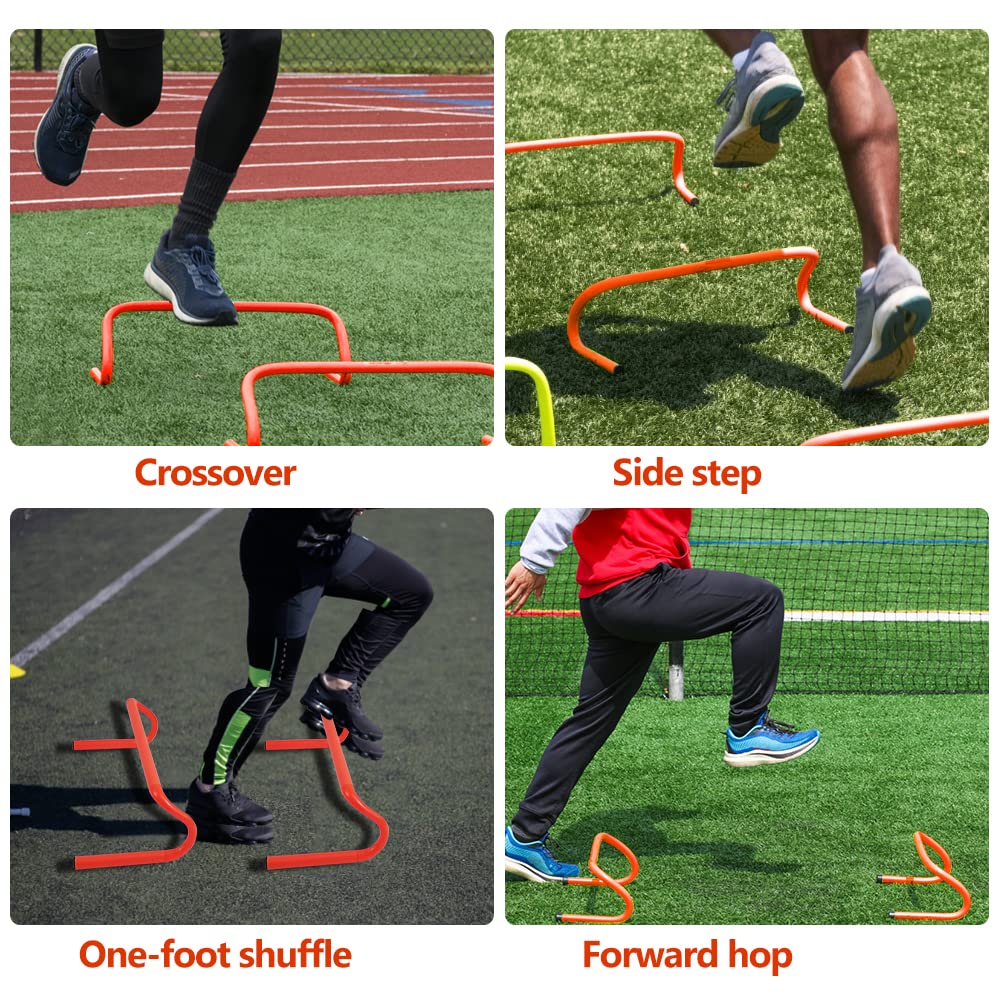 Speed & Agility Ladder Training Equipment Set, Includes 12 Rung 20ft Agility Ladder, 4 Agility Hurdles,12 Disc Cones, 1 Resistance Parachute for Training Football Soccer Basketball Athletes-Blue