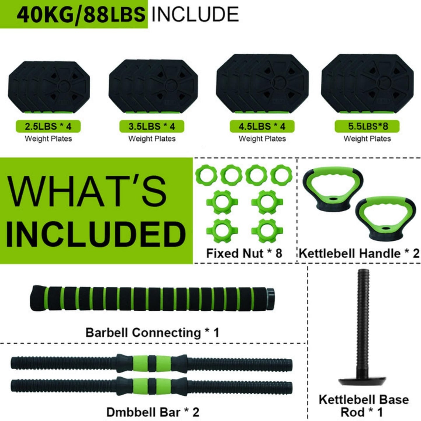 Adjustable Dumbbell Set,30/44/66/88Lbs Free Weight Set with Connector, in1 Dumbbells Set Used as Barbell, Kettlebells, Push up Stand, Weight Set for Home Gym Suitable Men/Women
