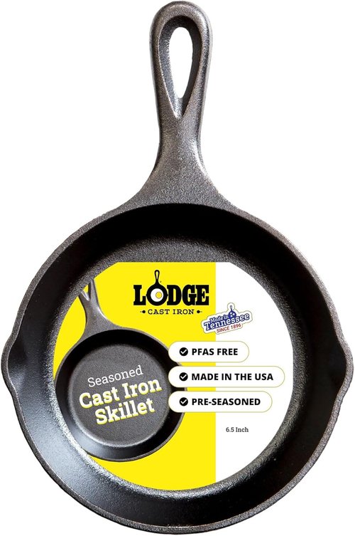 Lodge Seasoned Cast Iron Skillet - PFAS-Free Non-Toxic Cookware - Naturally Non-Stick & Oven Safe - 6.5 Inches