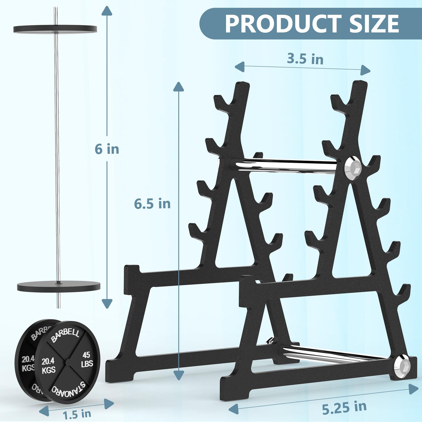 CAREMORA Metal Squat Rack Pen Holder with 8 Slots Mini Metal Barbell & Plastic Weight Blocks Holder Mini Barbell Desk Toy Funny Office Decor for Men Women Cool Pen Holder Gifts for Men (Black)