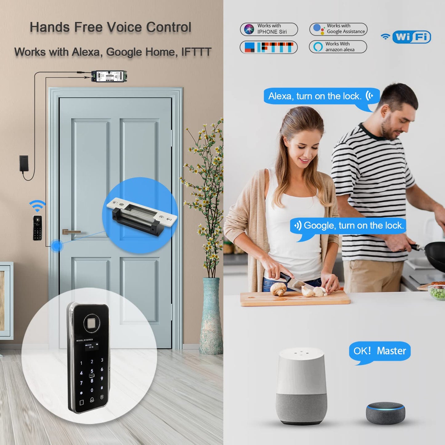 Olideauto Front Door WIFI Smart Fingerprint Electronic Card ReadersKit,Wireless Access Control Locking Kit for Home Office Door,with Wireless Fingerprint Access Keypad+Electric Strike+Wireless FoB Key