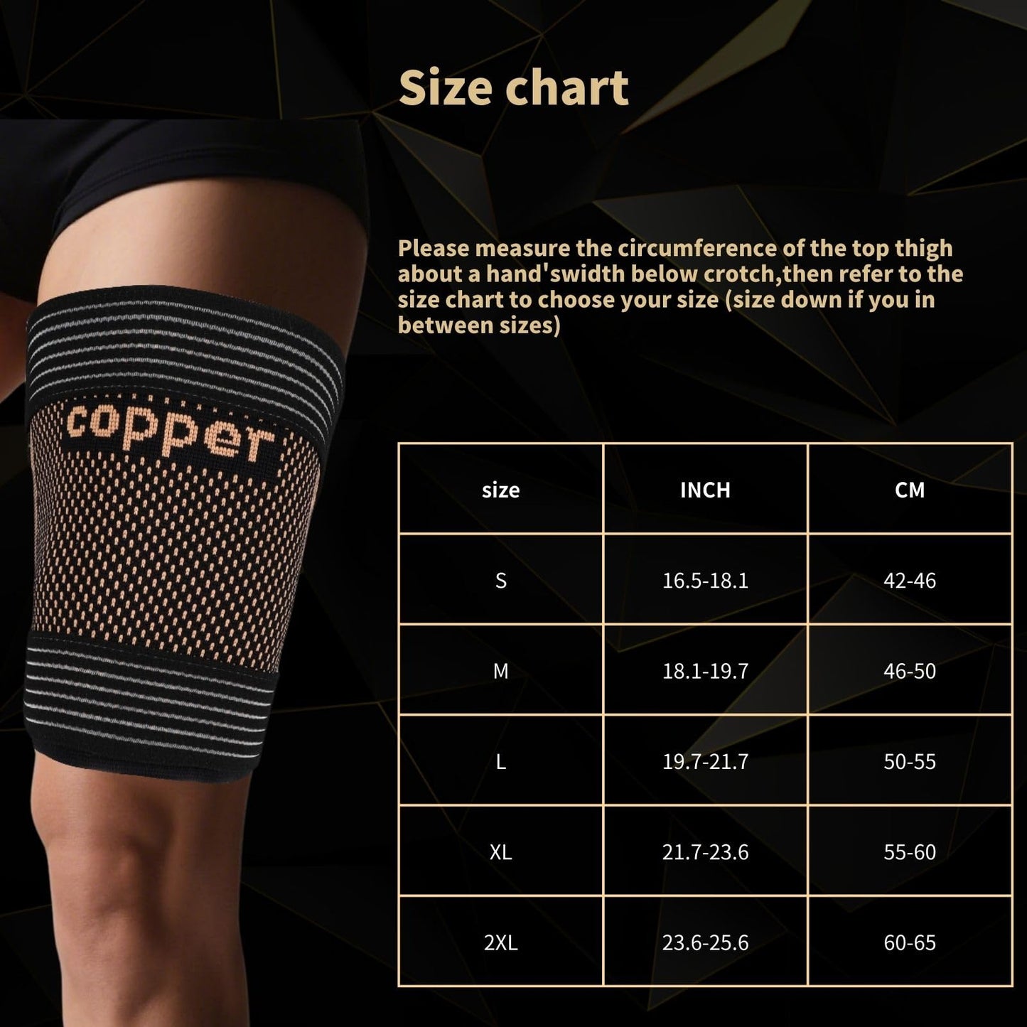 kyopyno Hamstring Compression Sleeves with Adjustable Straps - Copper Infused Thigh Sleeve Support for Running Recovery & Sports - Thigh Brace for Men & Women
