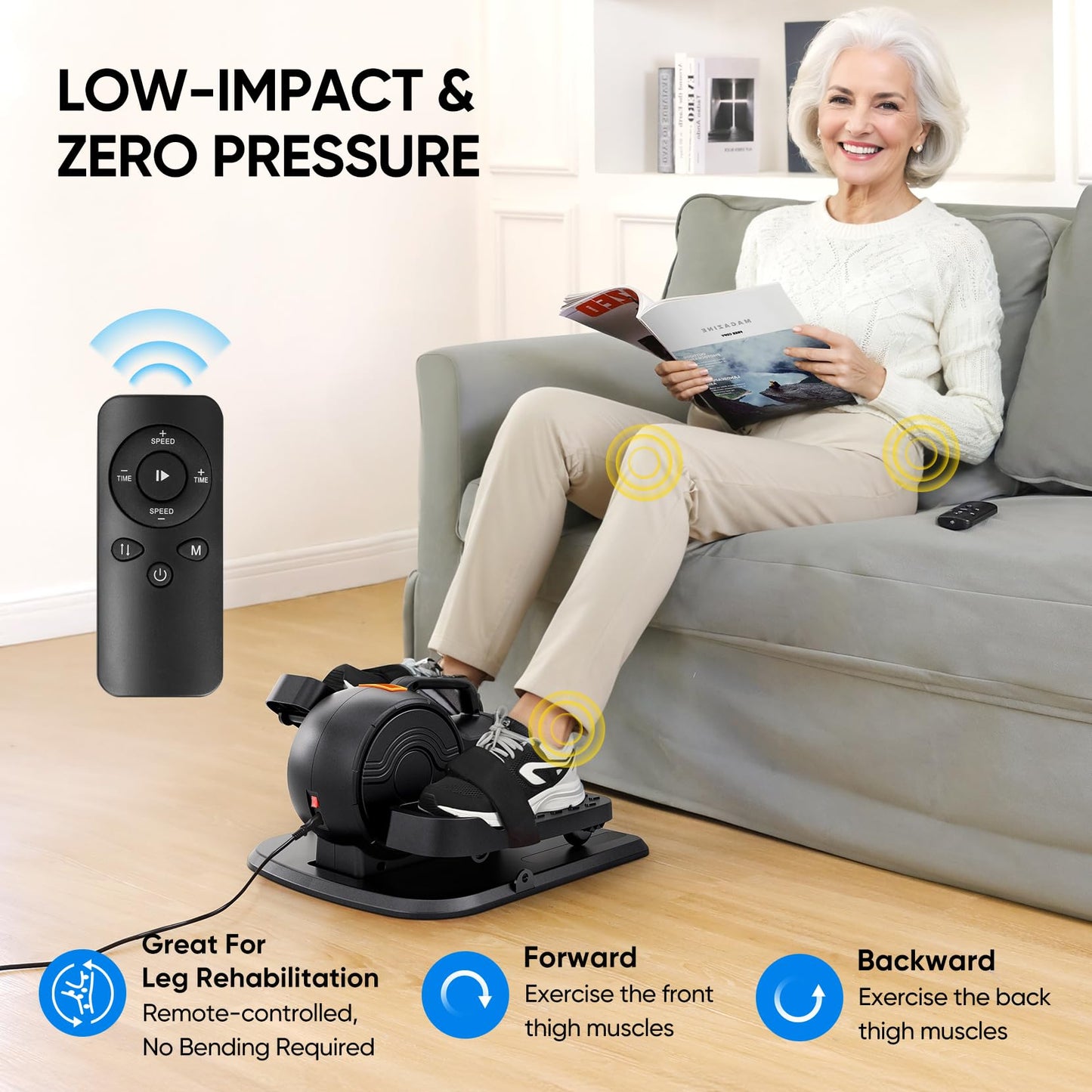 Under Desk Elliptical Machine, 3-in-1 THERUN Electric Leg Exerciser for Seniors, Fully Assembled Portable Seated Pedal Exerciser w/Remote Control, 16-Level Speeds & Resistance