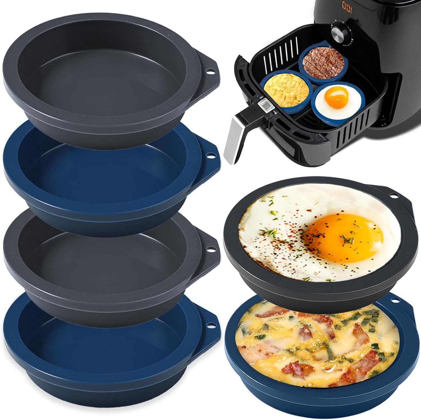 Webake 4-Inch Silicone Egg Mold - Nonstick Mini Pancake & Muffin Top Pan, BPA Free, Set of 6