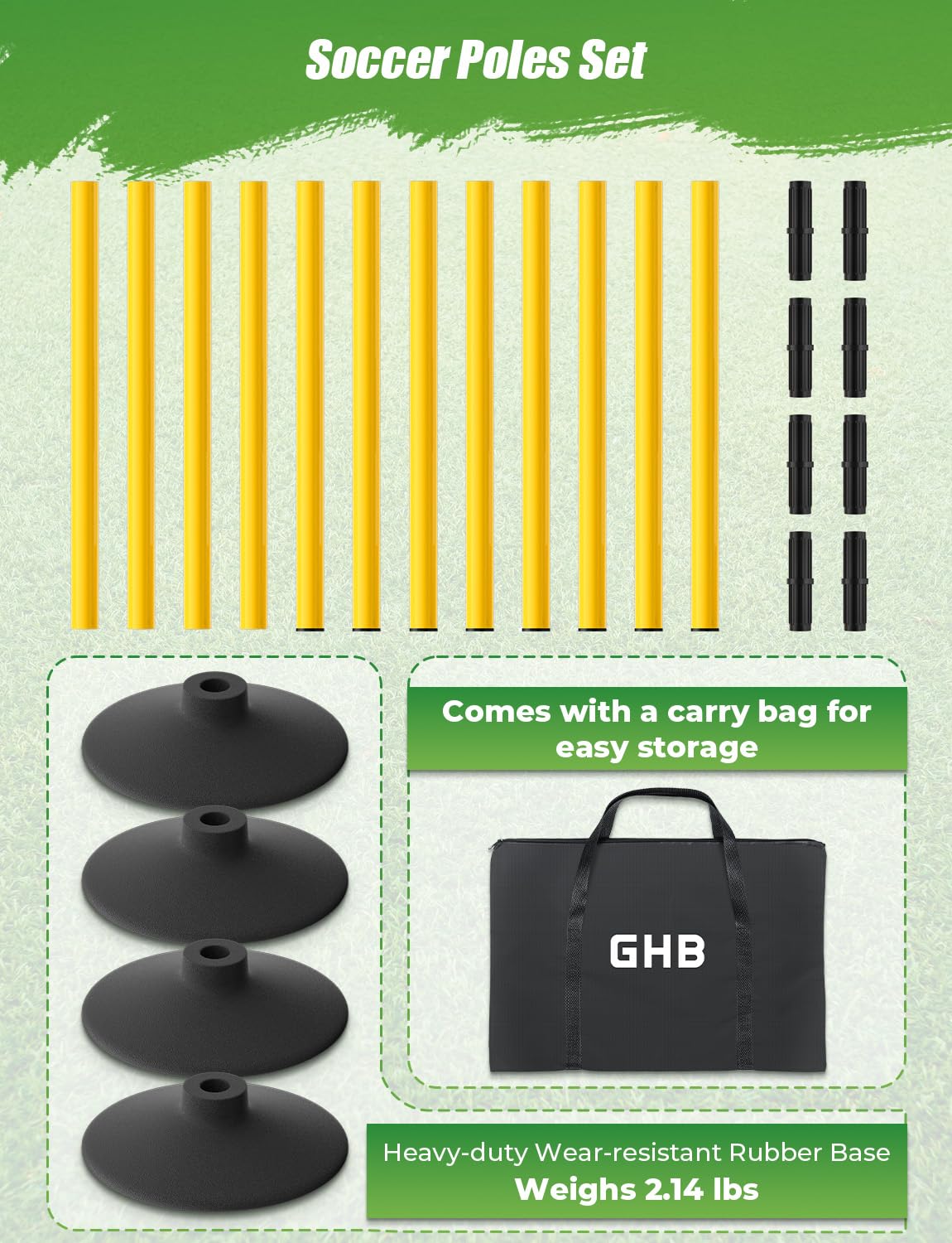 GHB Agility Poles 4 Pack 50" Sports Soccer Training Poles,Detachable Speed Training Equipment Football Accessories with Rubber Base