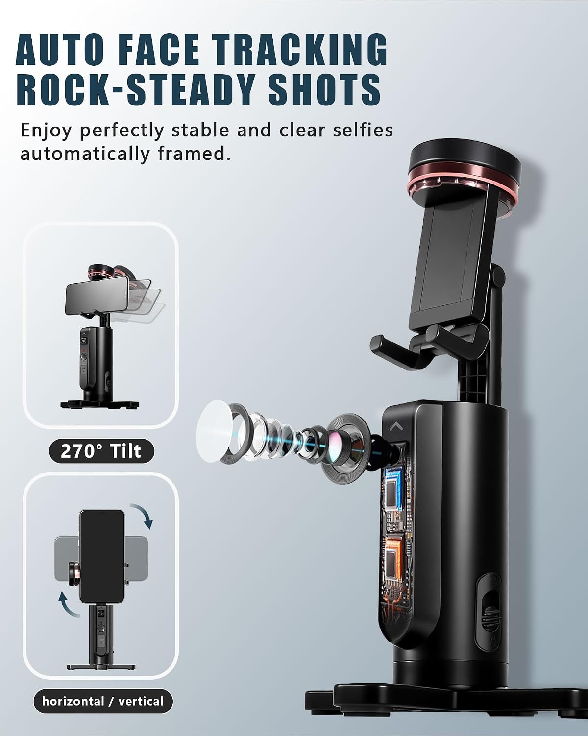 360 1/4-Inch Auto-Tracking Phone Tripod, Rotation Auto Face Tracking Tripod with Gesture & Remote Control, Cell Phone
