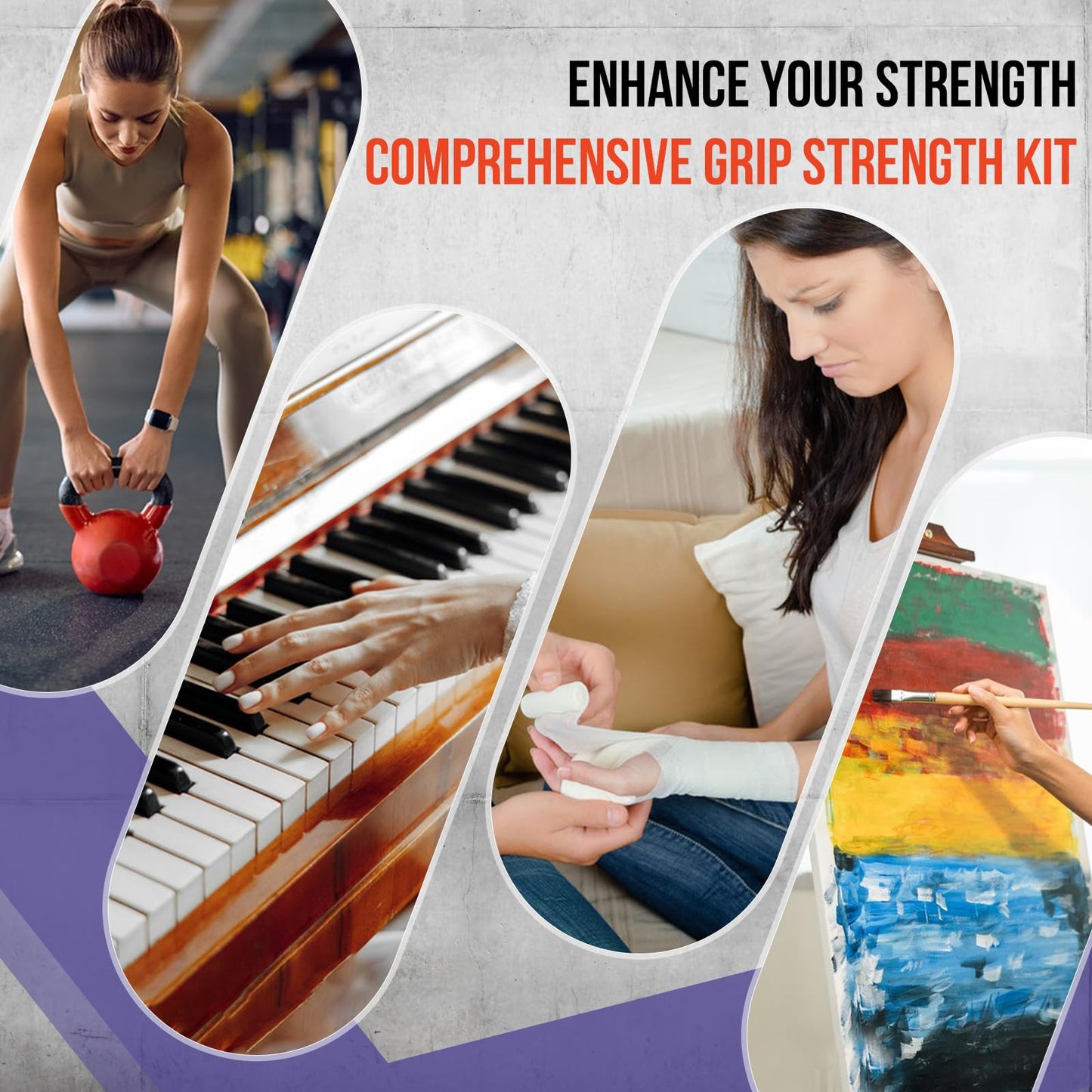 TEAWOO 10-Pack Grip Strength Trainer Kit, Adjustable Forearm Strengthener, 3 Colors Hand Grip Strengthener Balls, Finger Exerciser & Stretcher for Strength Training, Recovery & Flexibility