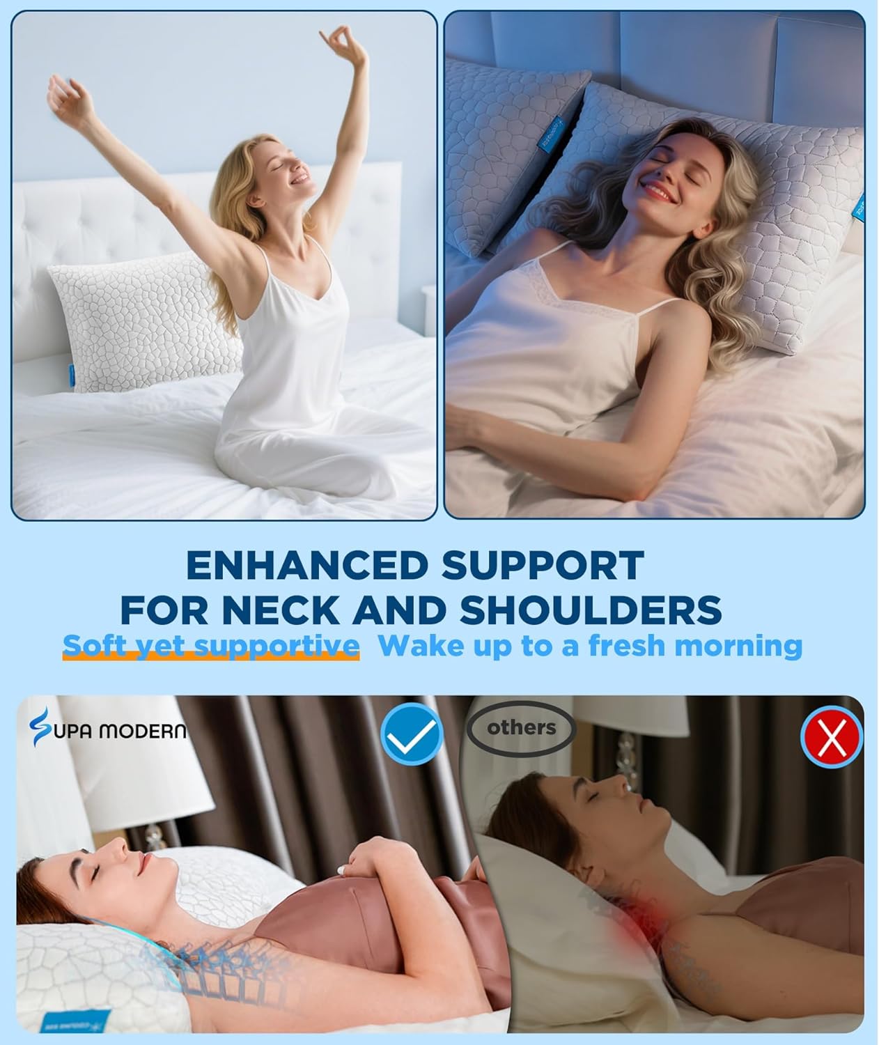 Skiennix Cooling Pillow Set - Adjustable Shredded Memory Foam | Queen Size, Soft & Supportive for All Sleepers
