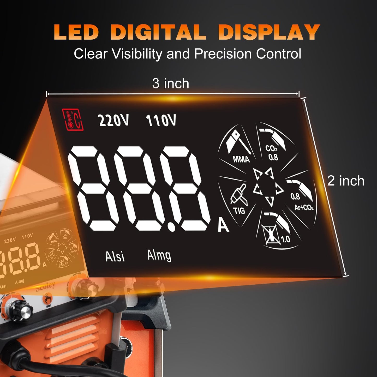 Scoley 5-in-1 MIG Welder 110V/220V, 180A Aluminum Welder/Gas MIG/Flux Core Welder/Lift TIG/Stick Welding Machine with IGBT Inverter Synergic Control, Large Digital Display, Welding Gloves & Mask