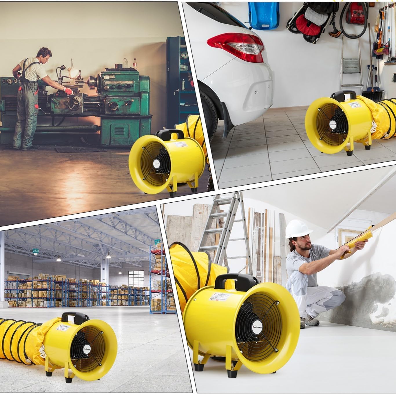GAOMON Portable Utility Blower Fan, 10 Inch 3300 RPM Heavy Duty Cylinder Axial Exhaust Fan with 33 FT Duct Hose, Industrial Air Blower Ventilator for Ventilating Workshops, Confined Space